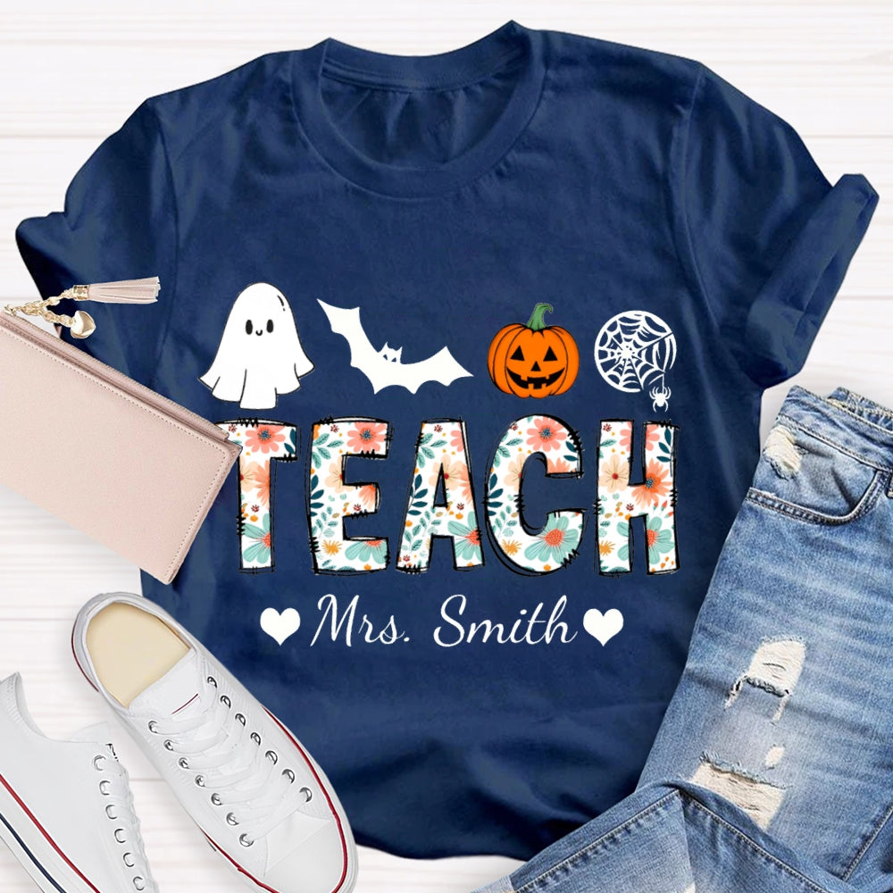 Personalized Name Teach Colorful Tie-Dye Font Halloween Atmosphere T-shirt