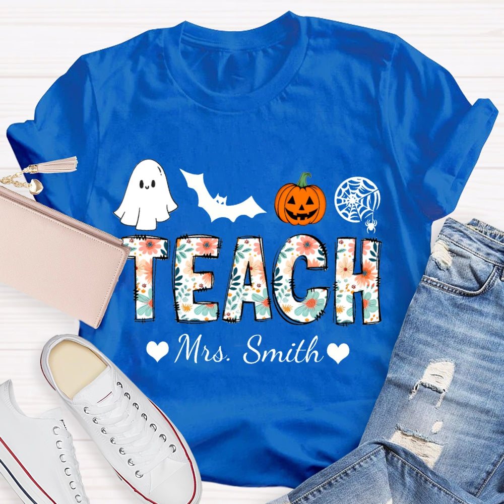 Personalized Name Teach Colorful Tie-Dye Font Halloween Atmosphere T-shirt