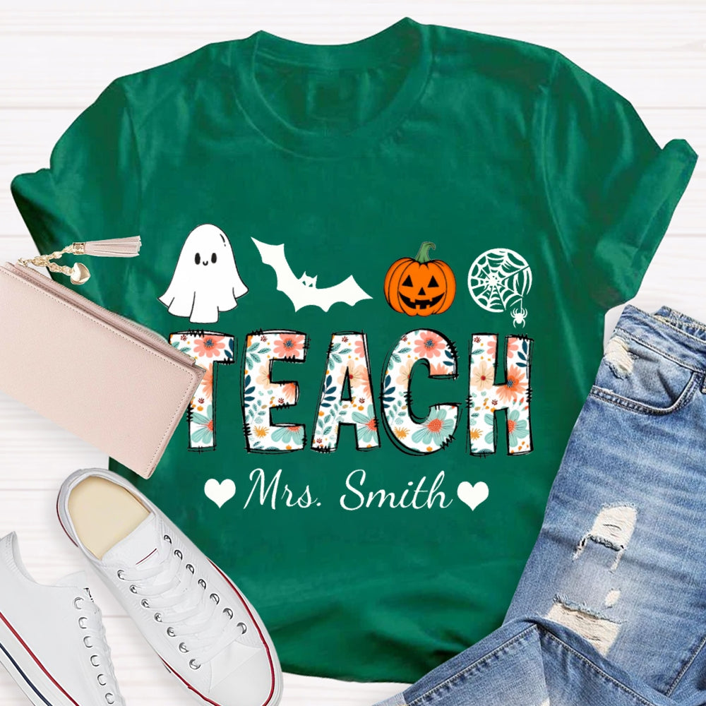 Personalized Name Teach Colorful Tie-Dye Font Halloween Atmosphere T-shirt