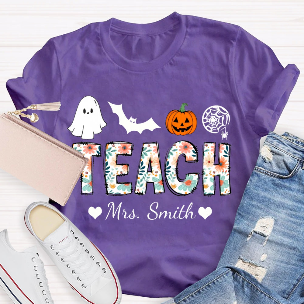 Personalized Name Teach Colorful Tie-Dye Font Halloween Atmosphere T-shirt