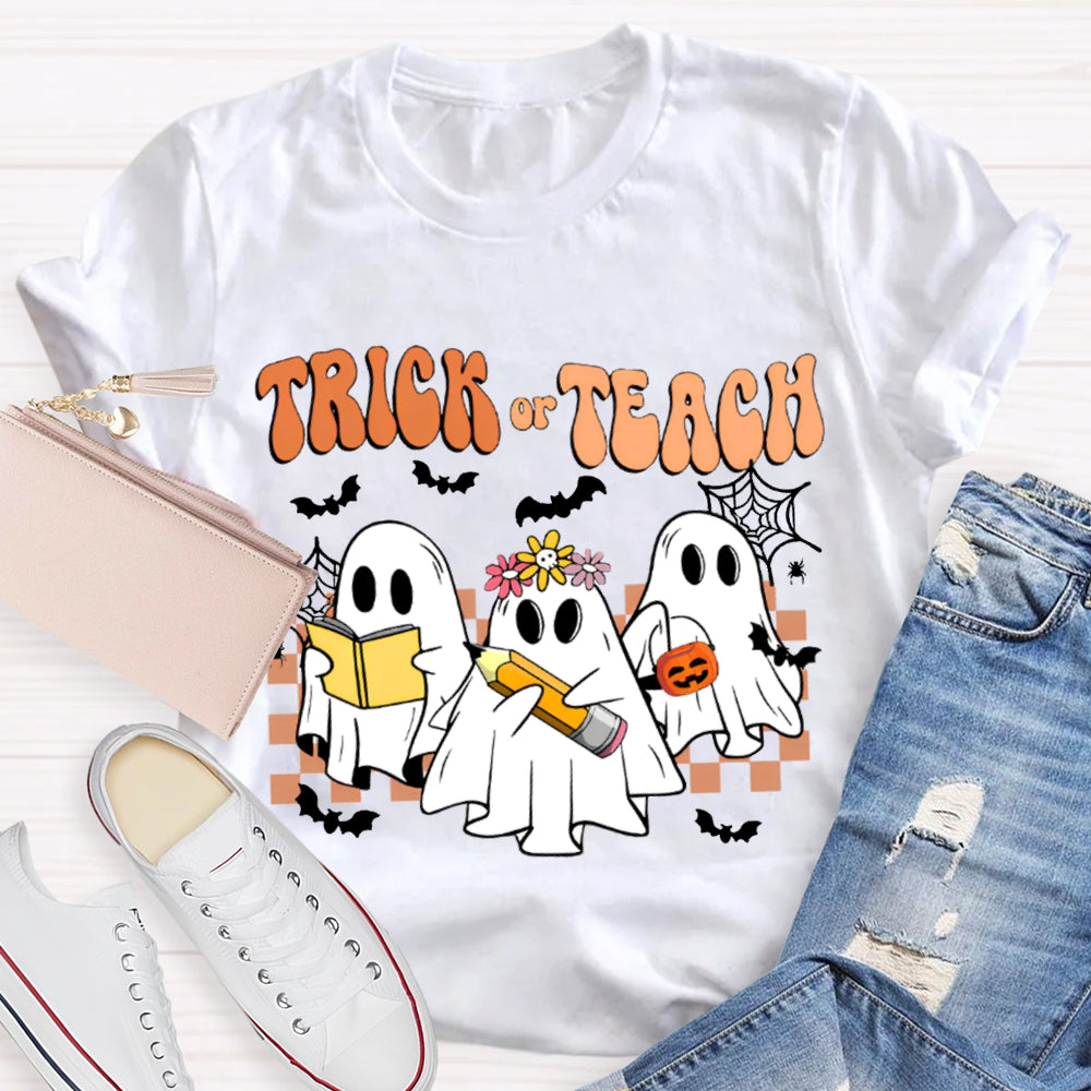 Trick Or Teach Bats And Cute Ghosts For Halloween T-shirt