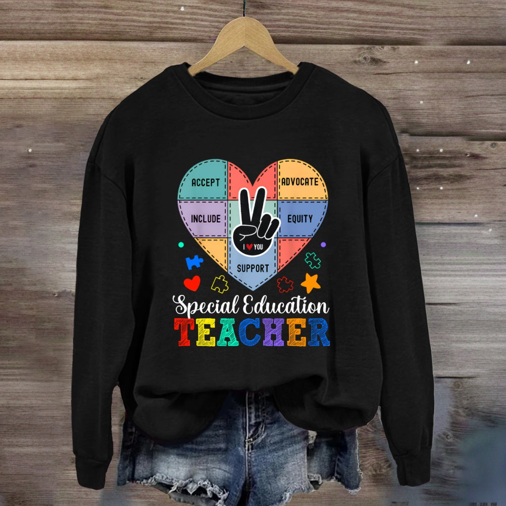 Special Education Teacher Support Love With Heart sweatshirt