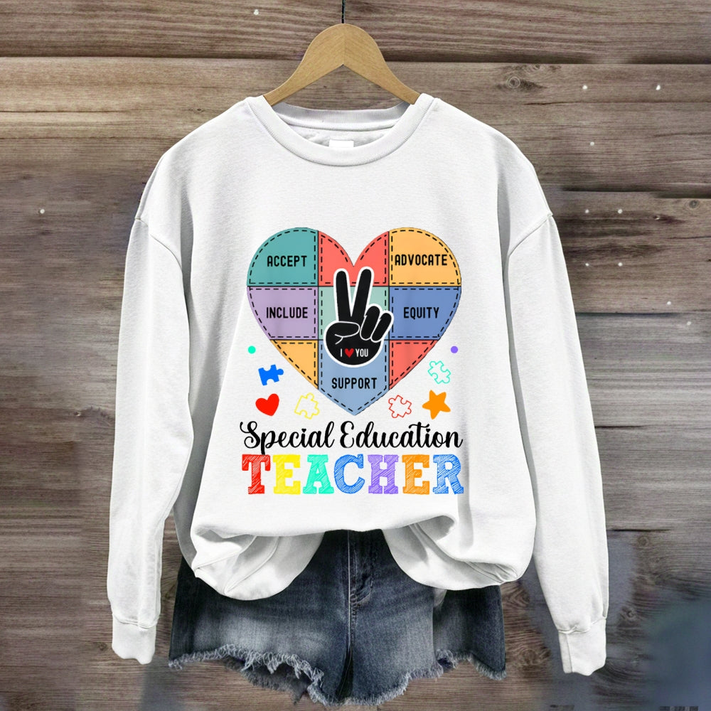 Special Education Teacher Support Love With Heart sweatshirt