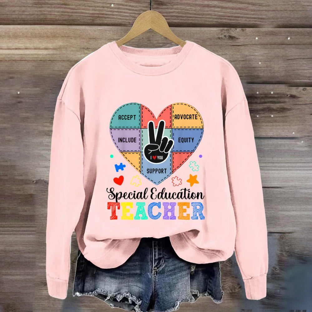 Special Education Teacher Support Love With Heart sweatshirt