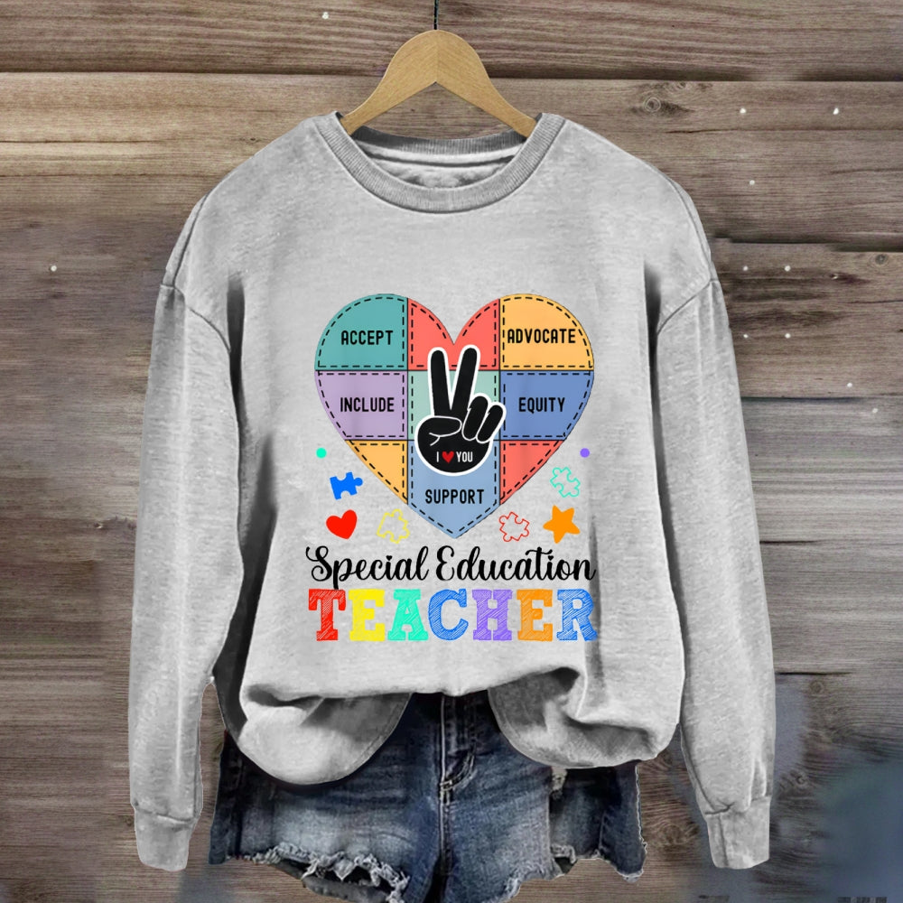Special Education Teacher Support Love With Heart sweatshirt