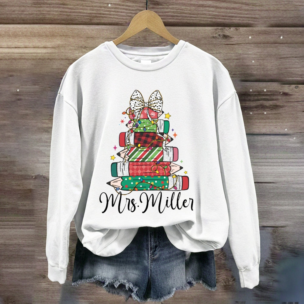 Personalized Name Pencil Christmas Tree Sweatshirt
