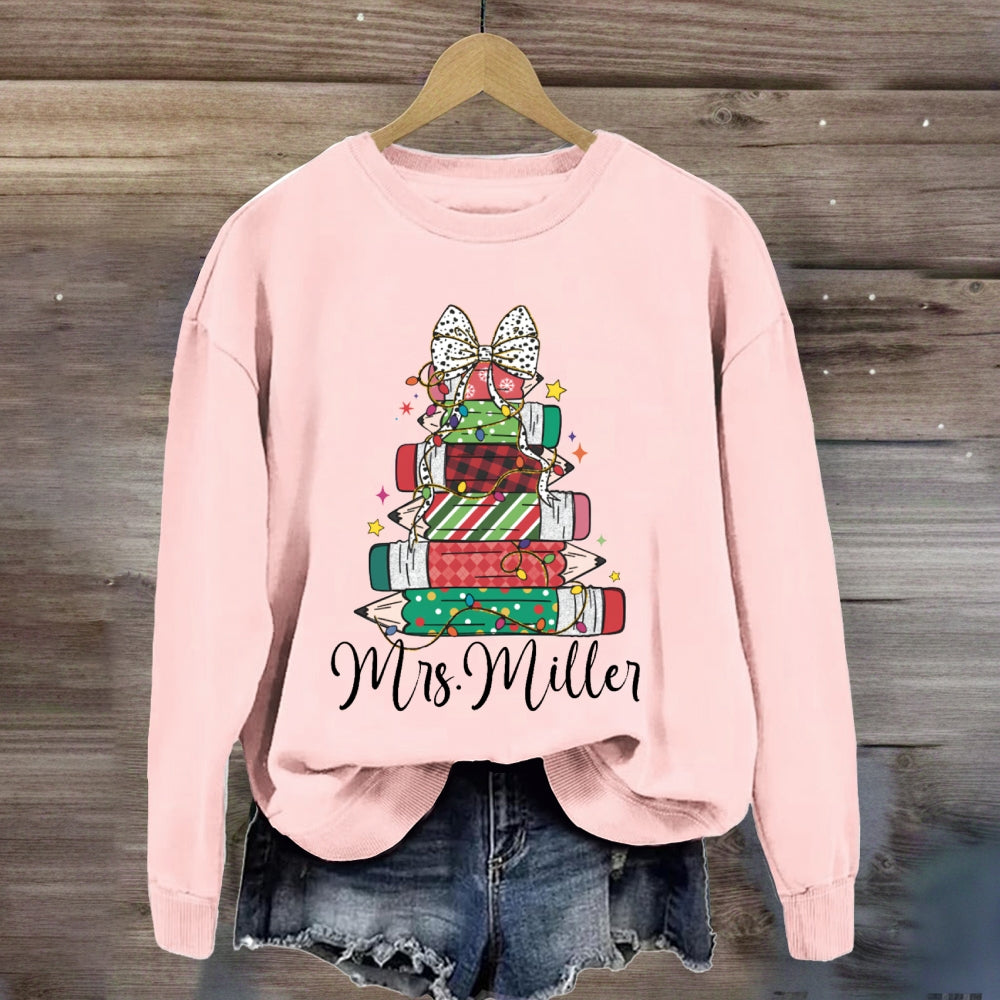 Personalized Name Pencil Christmas Tree Sweatshirt