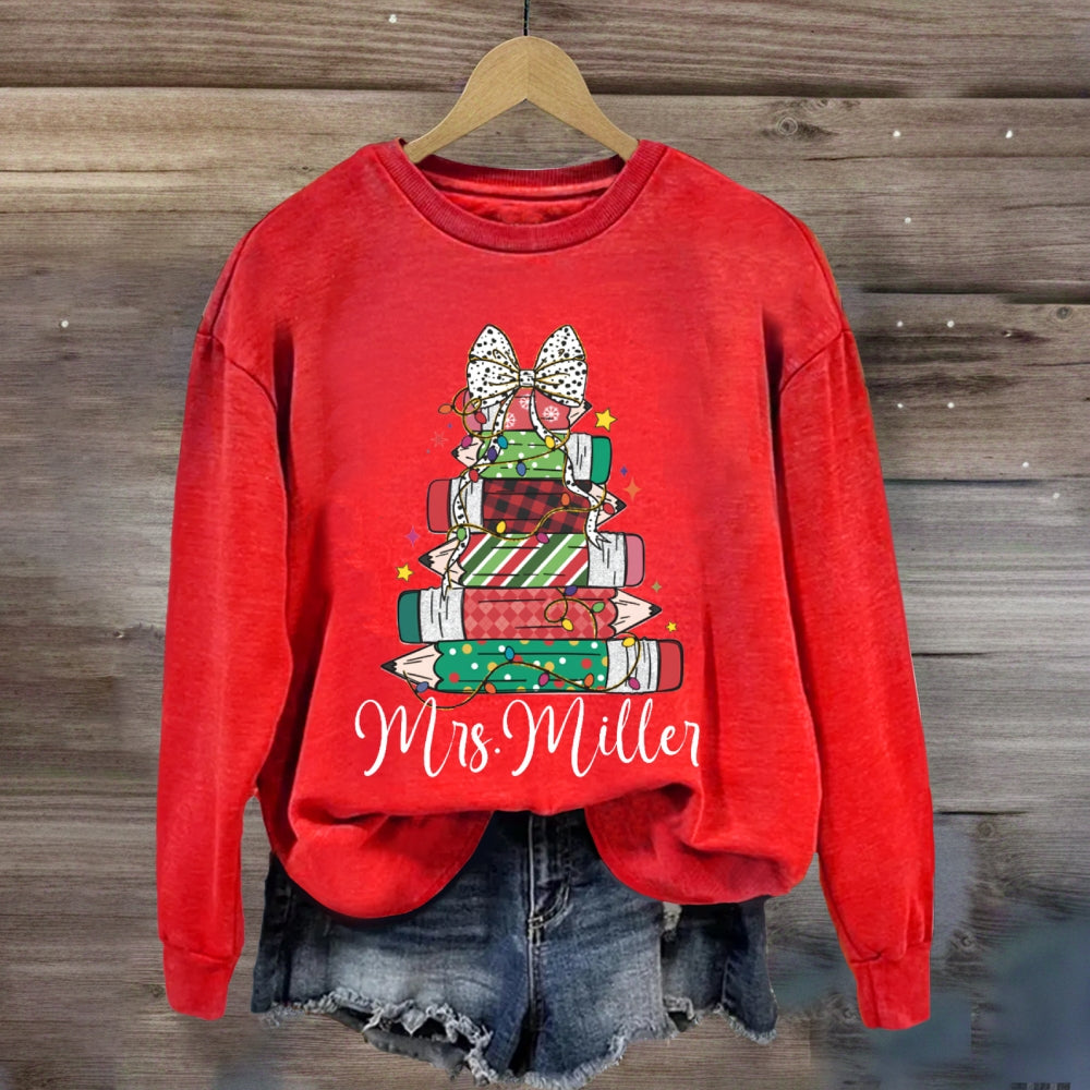 Personalized Name Pencil Christmas Tree Sweatshirt