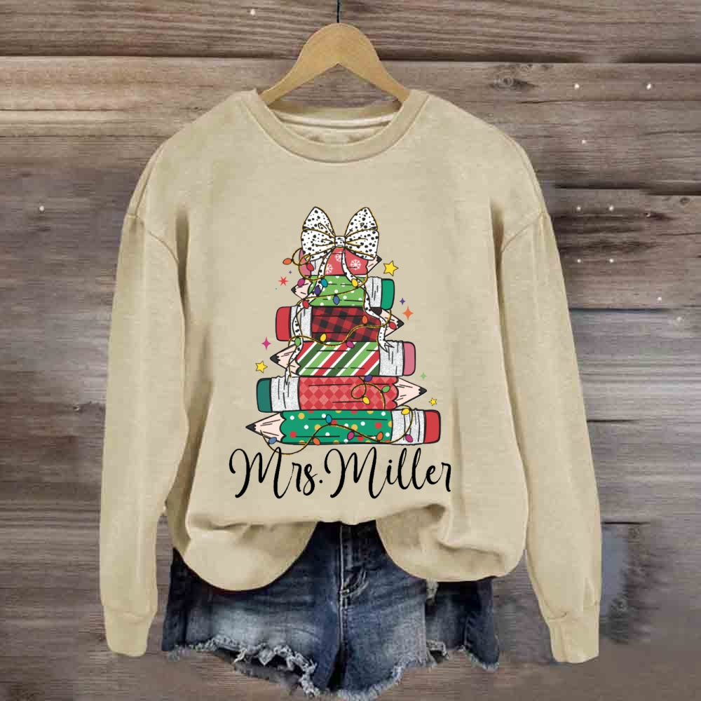Personalized Name Pencil Christmas Tree Sweatshirt