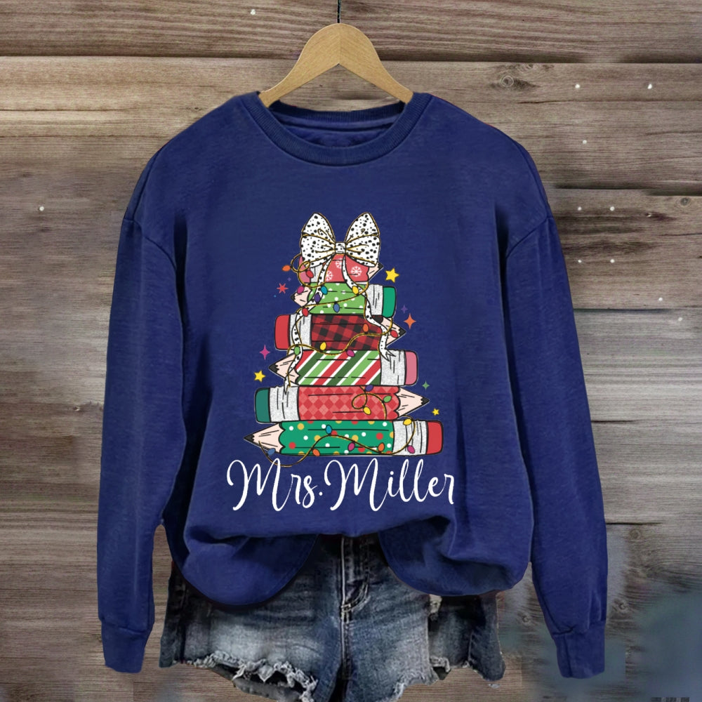 Personalized Name Pencil Christmas Tree Sweatshirt