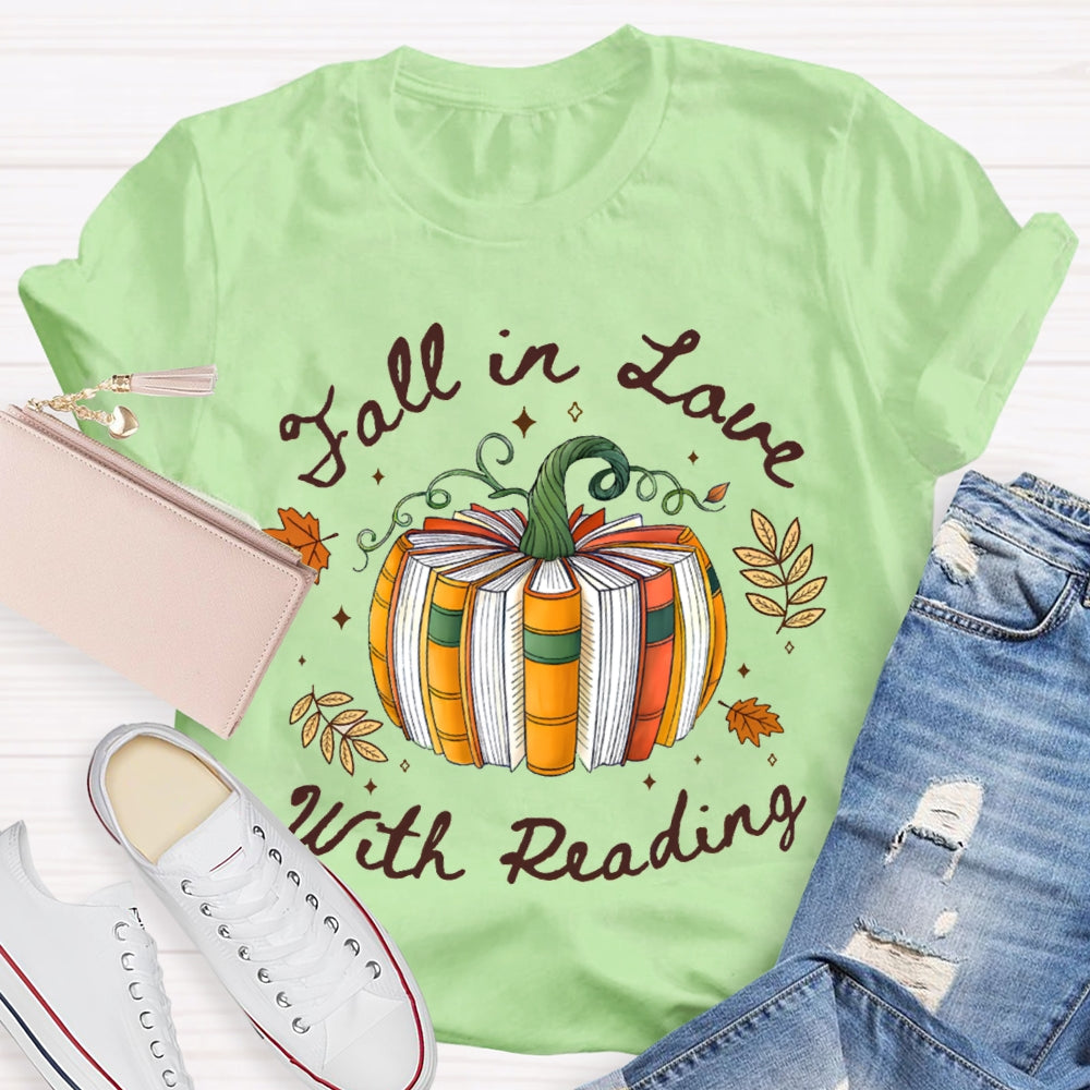 Fall In Love With Reading Pumpkin Books T-shirt