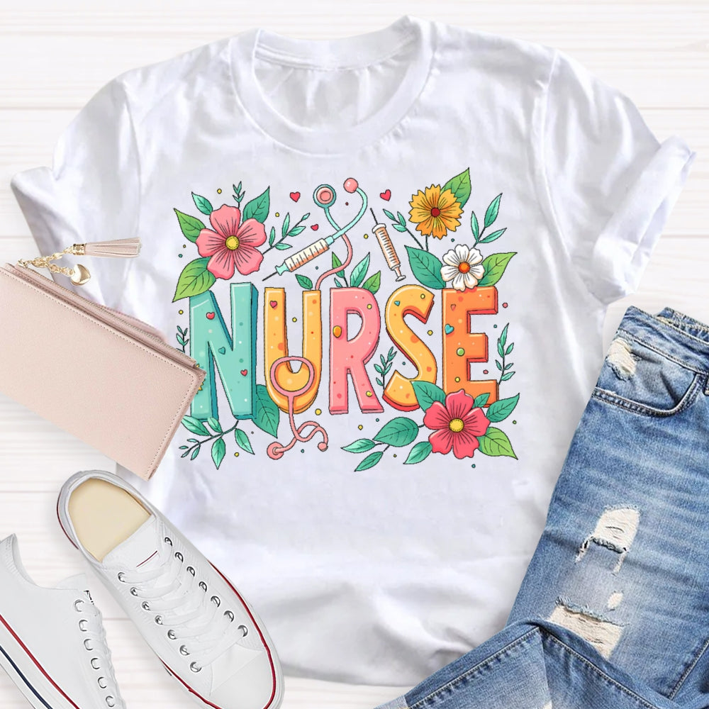 Nurse Flowers Stethoscope T-shirt