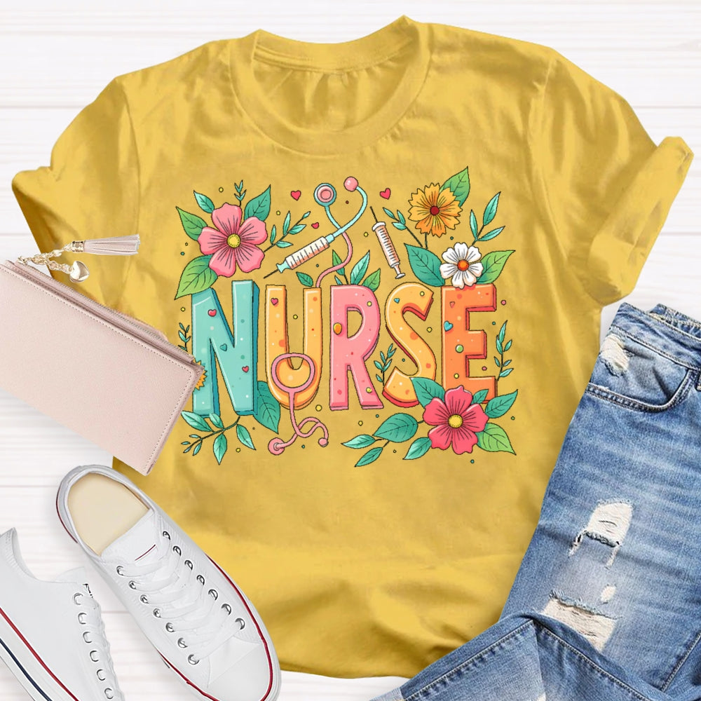 Nurse Flowers Stethoscope T-shirt