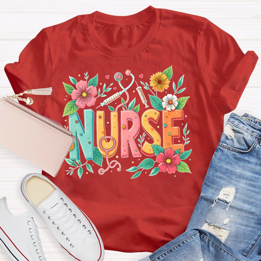 Nurse Flowers Stethoscope T-shirt