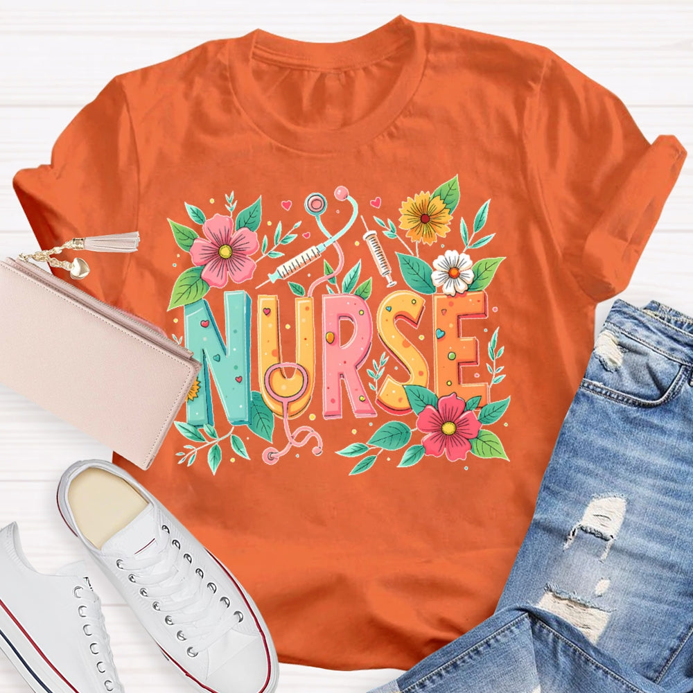 Nurse Flowers Stethoscope T-shirt