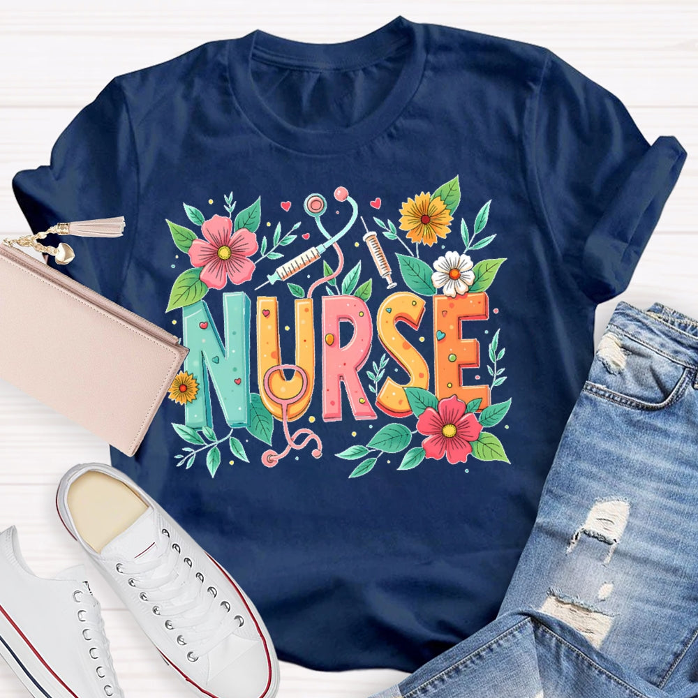 Nurse Flowers Stethoscope T-shirt