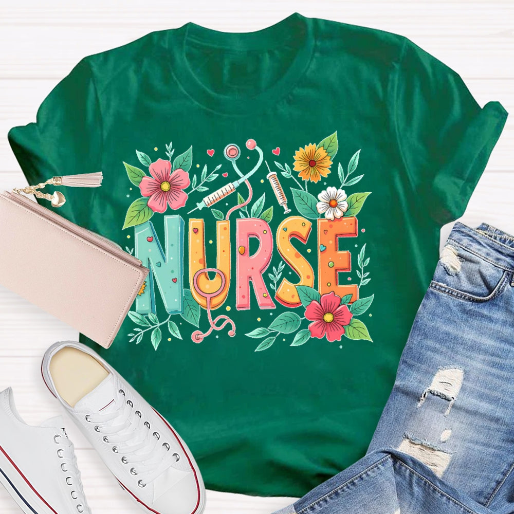 Nurse Flowers Stethoscope T-shirt