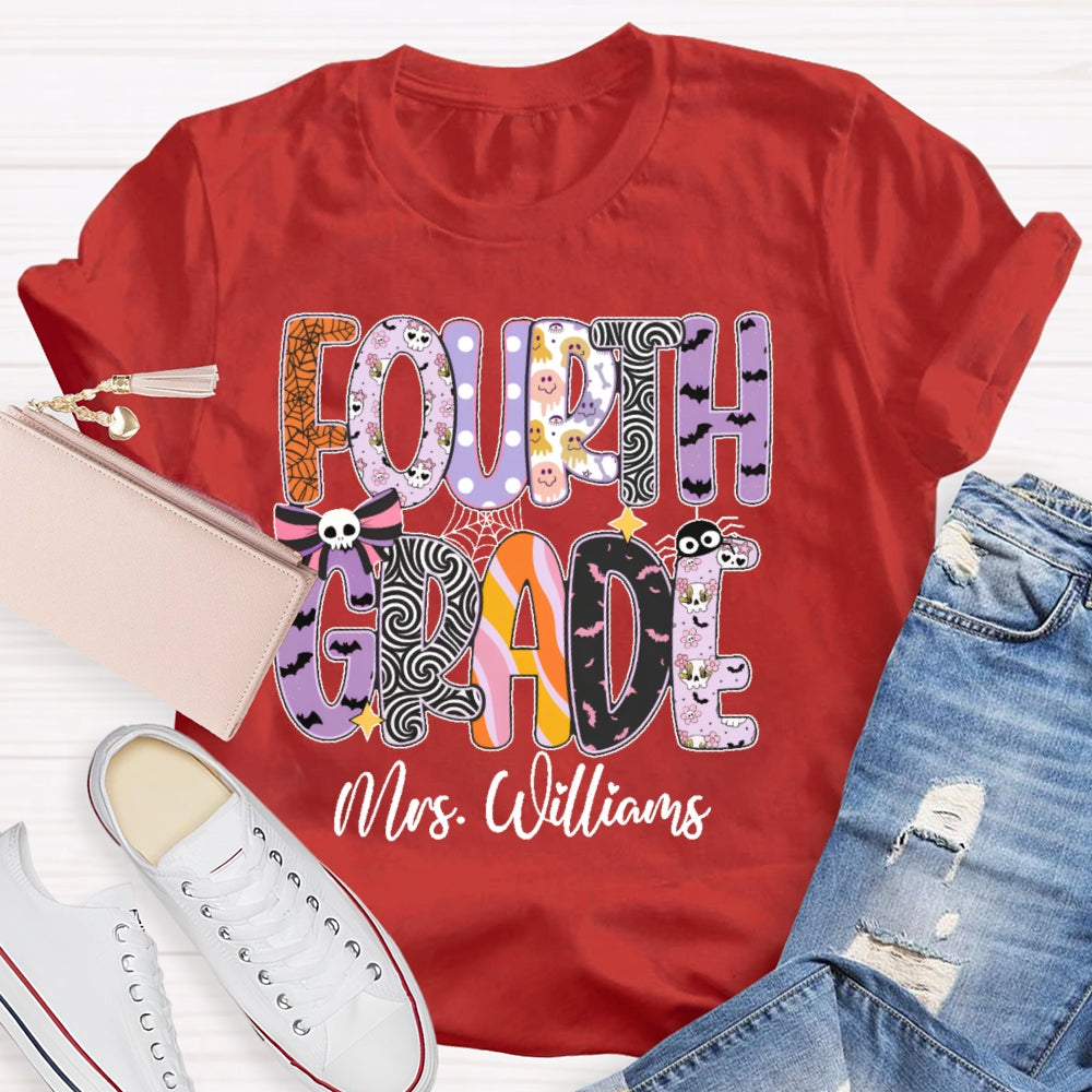 Personalized Name And Grade Halloween Letters T-shirt