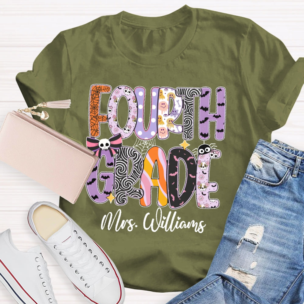 Personalized Name And Grade Halloween Letters T-shirt