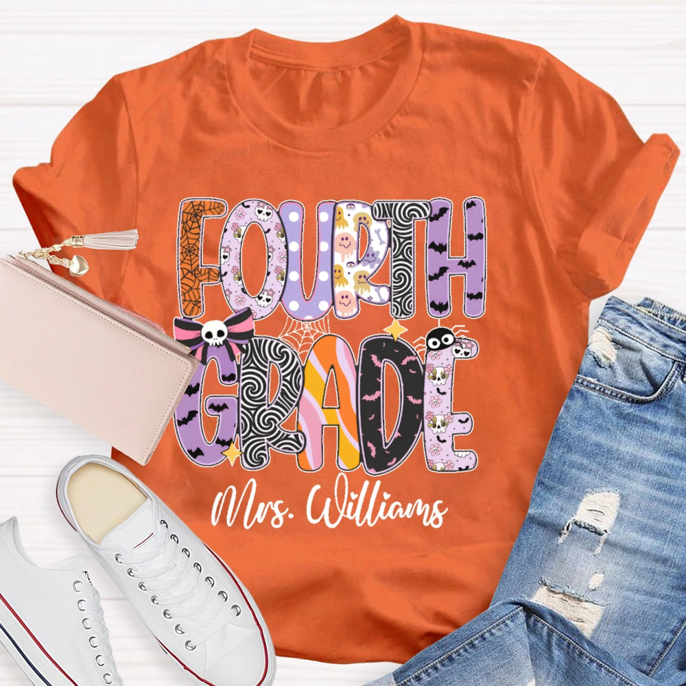 Personalized Name And Grade Halloween Letters T-shirt