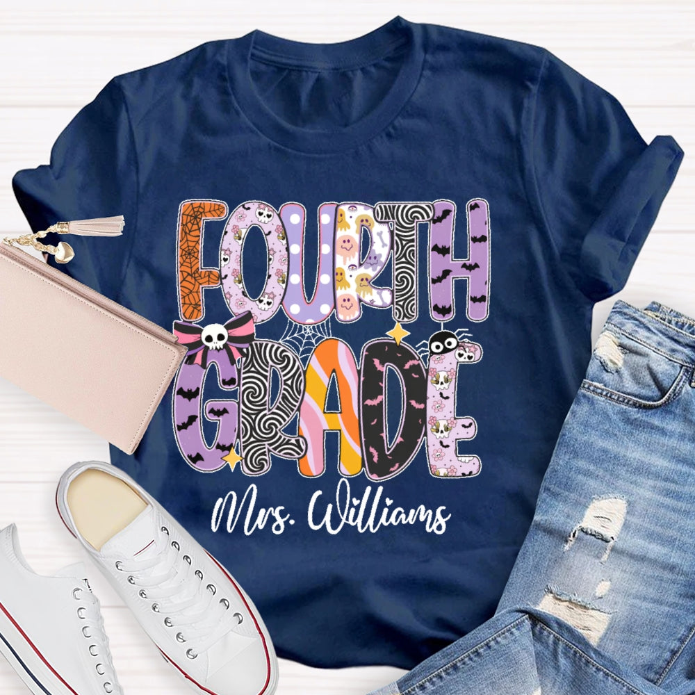 Personalized Name And Grade Halloween Letters T-shirt