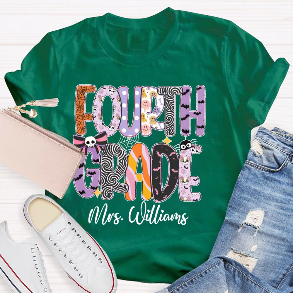 Personalized Name And Grade Halloween Letters T-shirt