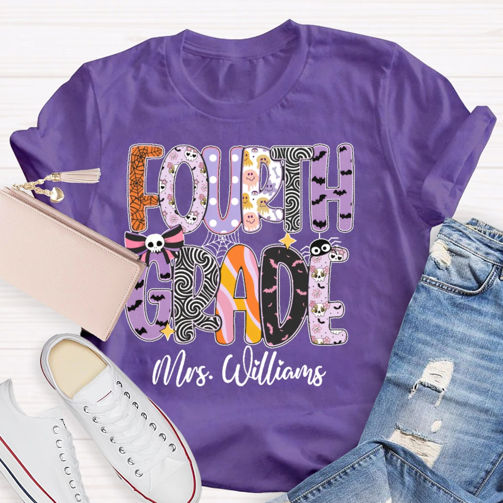 Personalized Name And Grade Halloween Letters T-shirt