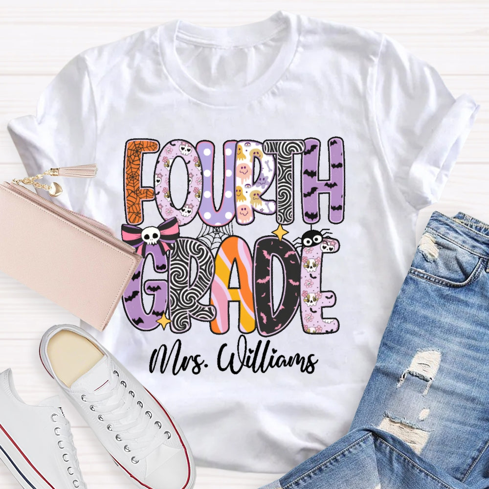 Personalized Name And Grade Halloween Letters T-shirt