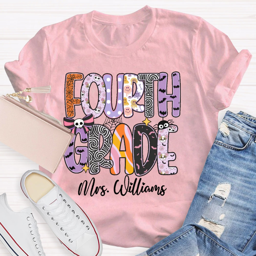 Personalized Name And Grade Halloween Letters T-shirt
