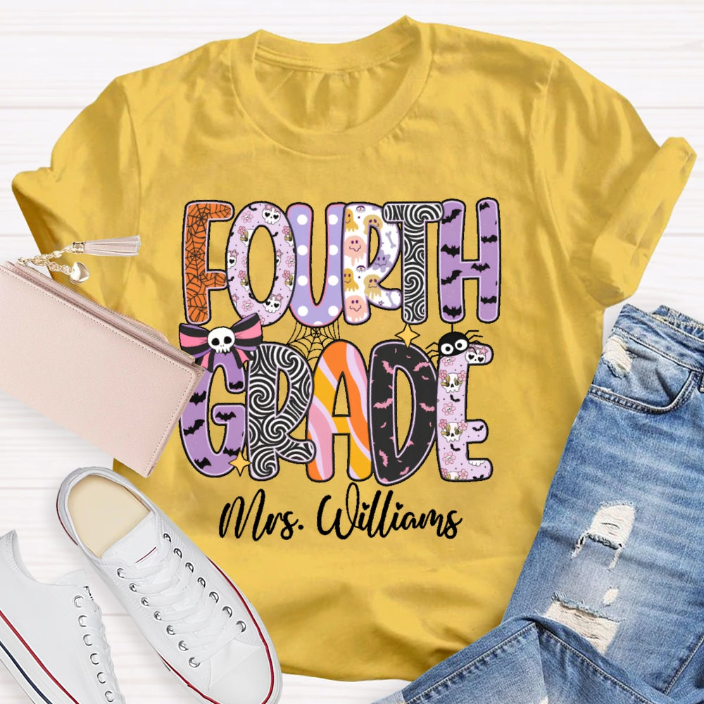 Personalized Name And Grade Halloween Letters T-shirt