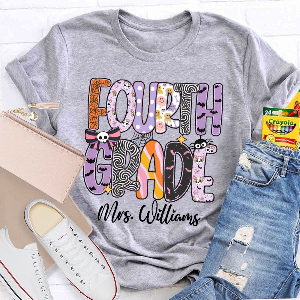 Personalized Name And Grade Halloween Letters T-shirt