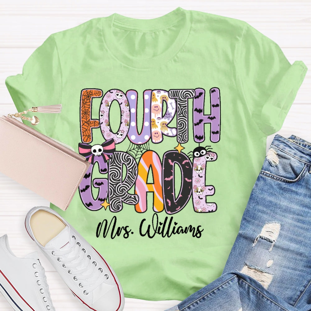 Personalized Name And Grade Halloween Letters T-shirt