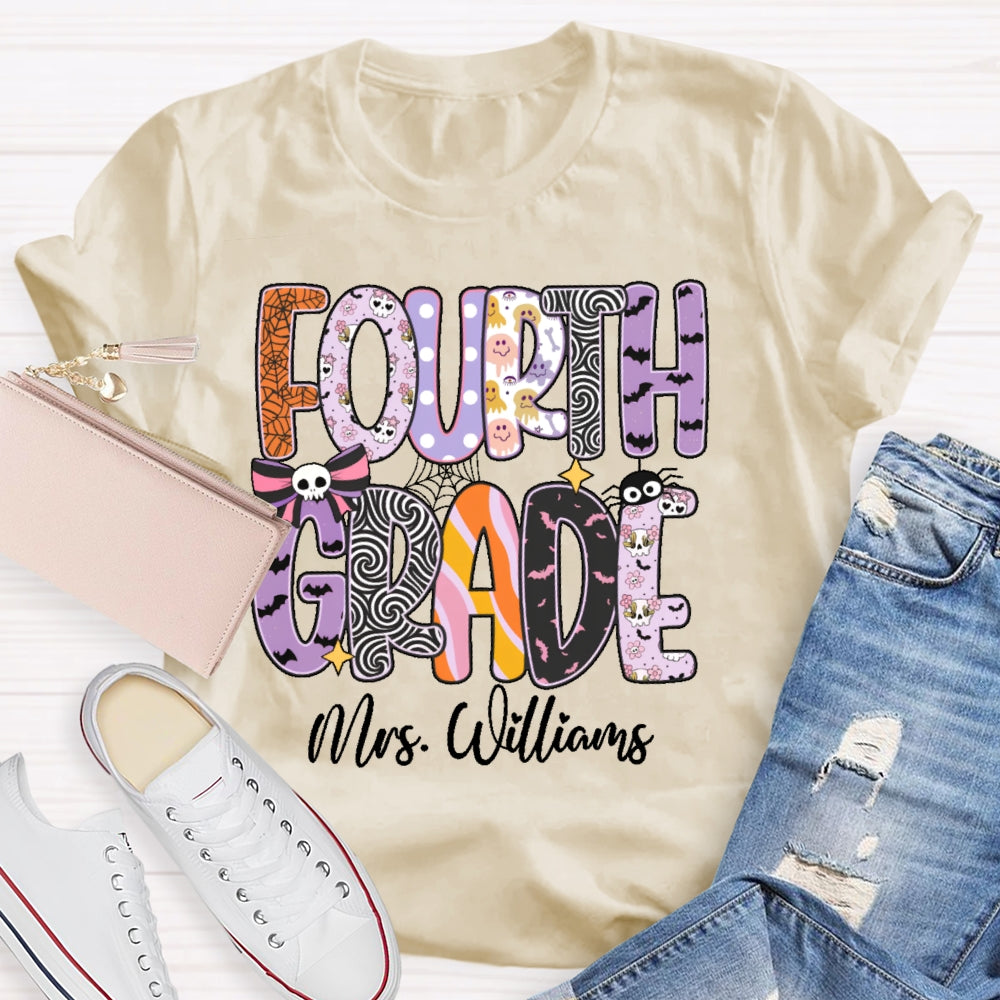 Personalized Name And Grade Halloween Letters T-shirt