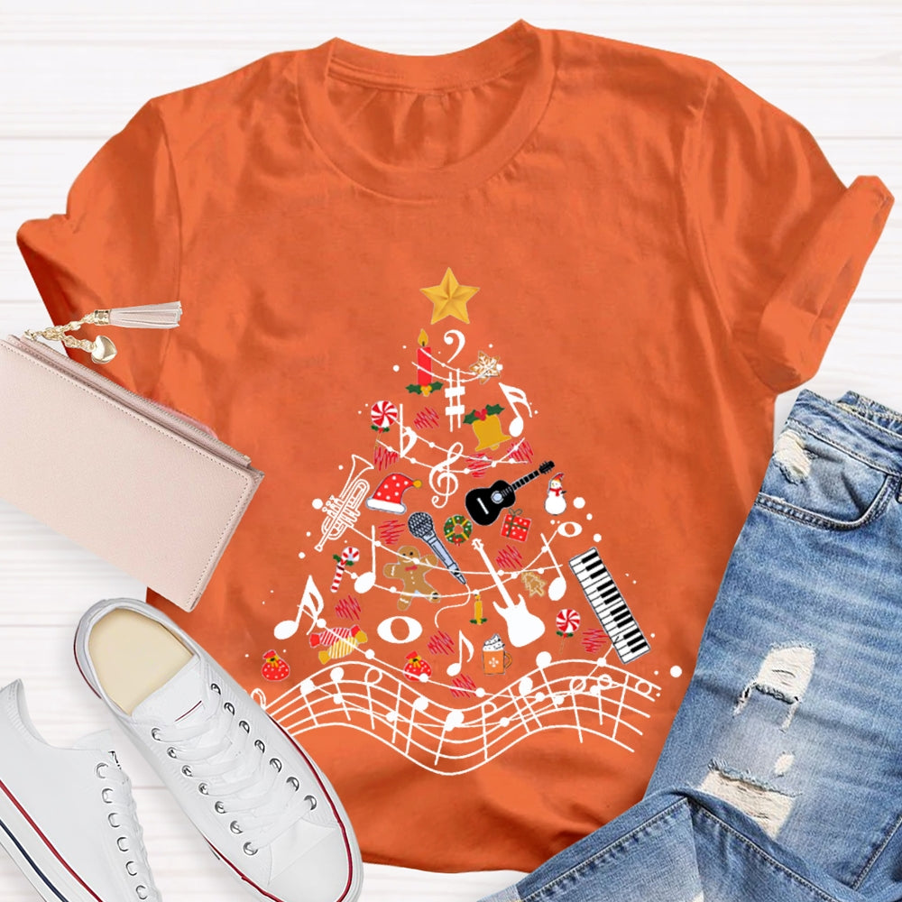 Christmas Gifts And Musical Notes Music Teacher Christmas T-shirt