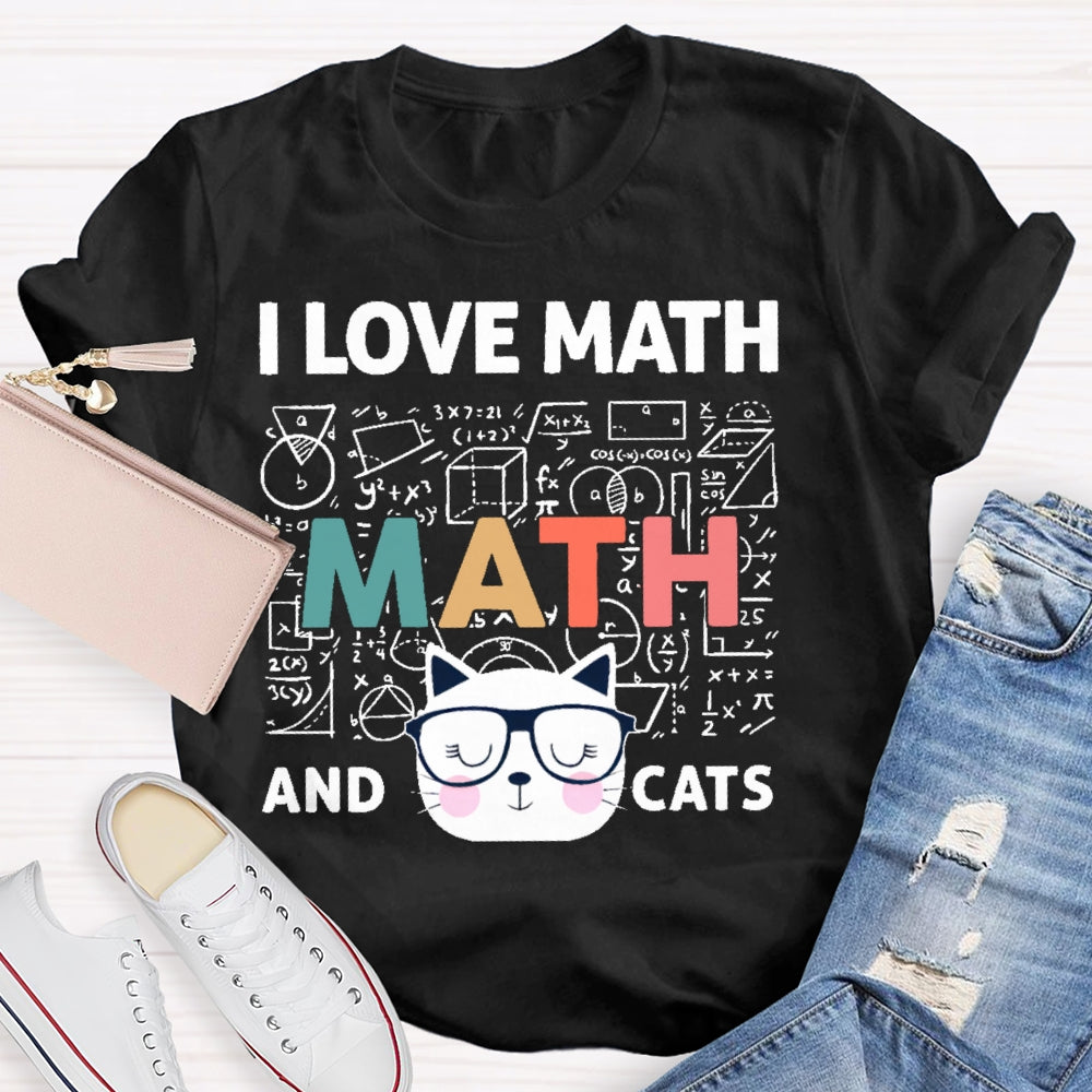 I Love Math And Cats Cute Kitty Cat  T-shirt