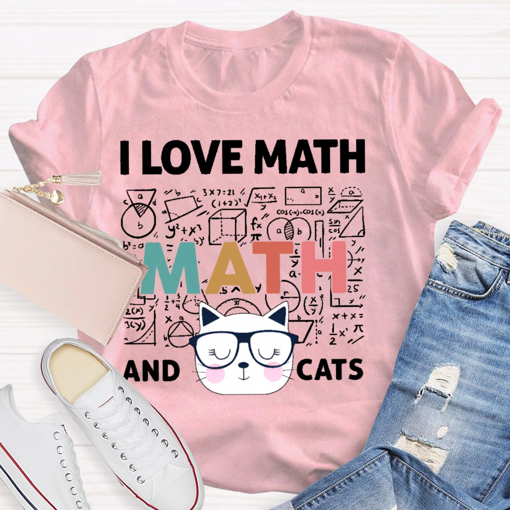 I Love Math And Cats Cute Kitty Cat  T-shirt
