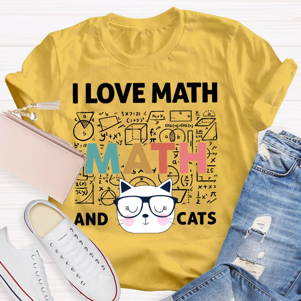I Love Math And Cats Cute Kitty Cat  T-shirt