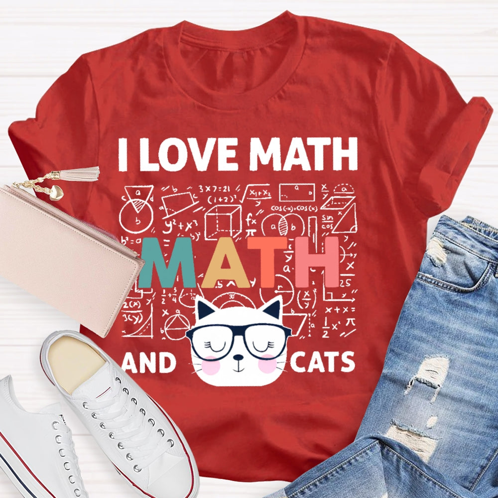 I Love Math And Cats Cute Kitty Cat  T-shirt