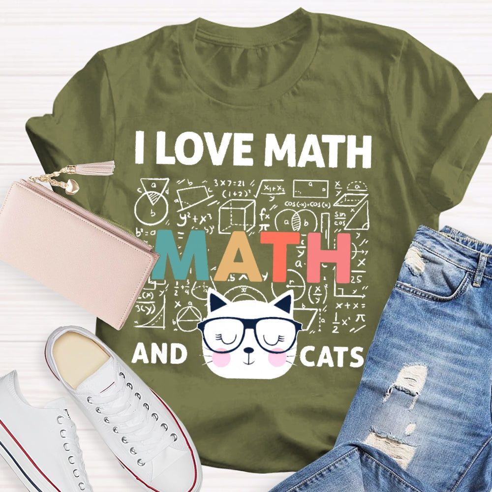 I Love Math And Cats Cute Kitty Cat  T-shirt