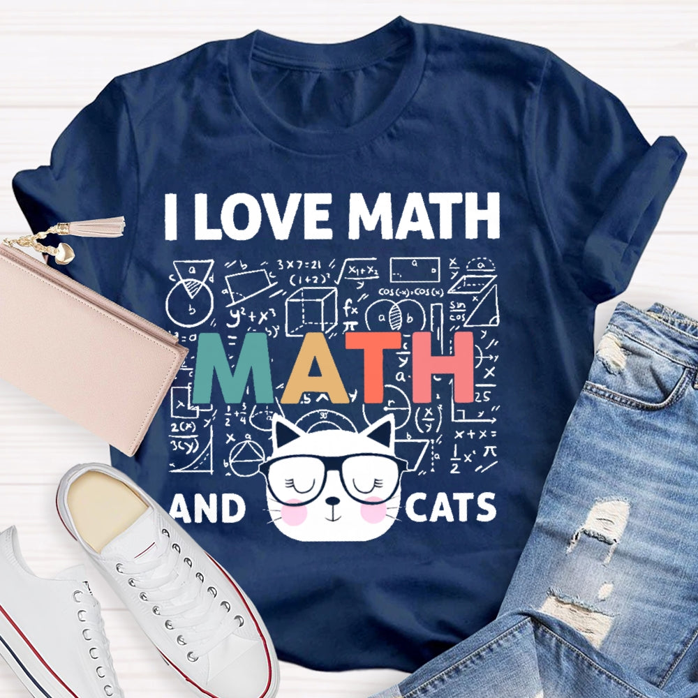 I Love Math And Cats Cute Kitty Cat  T-shirt