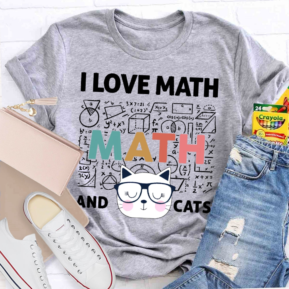 I Love Math And Cats Cute Kitty Cat  T-shirt