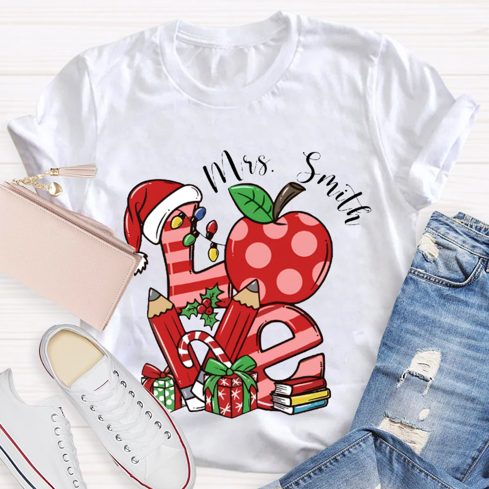 Personalized Name Love Santa Hat And Apple Christmas T-shirt