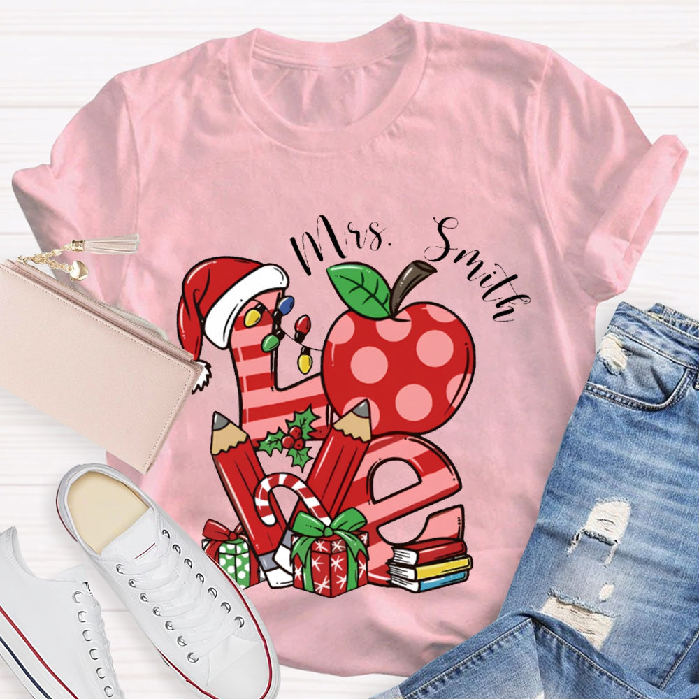 Personalized Name Love Santa Hat And Apple Christmas T-shirt