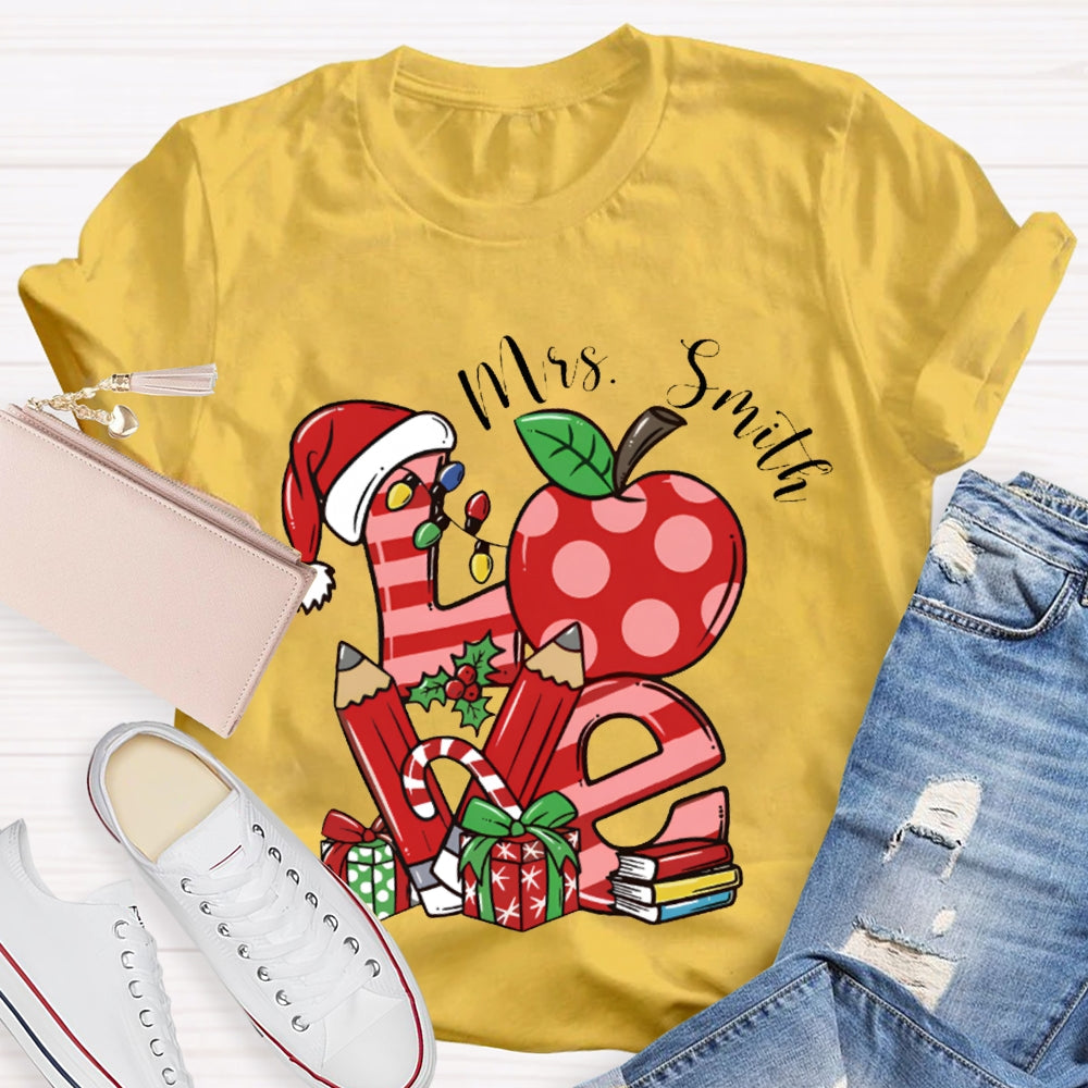 Personalized Name Love Santa Hat And Apple Christmas T-shirt