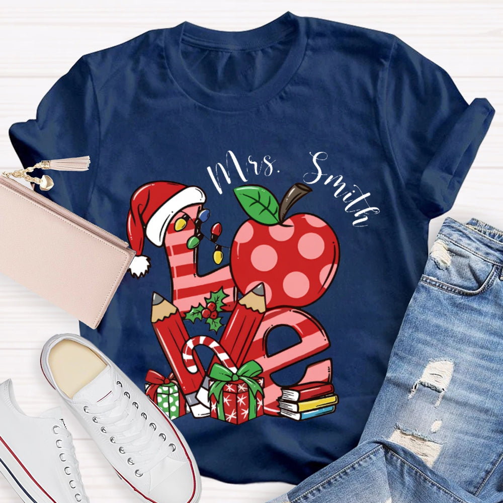 Personalized Name Love Santa Hat And Apple Christmas T-shirt