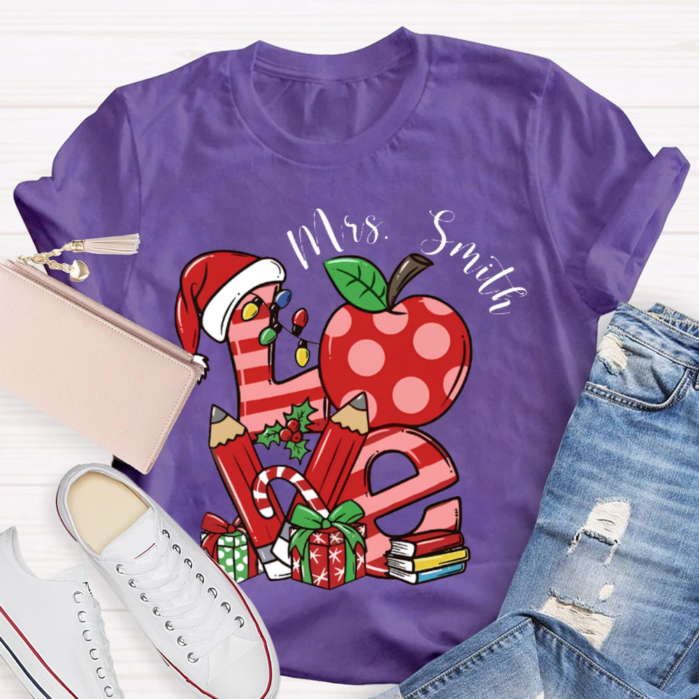 Personalized Name Love Santa Hat And Apple Christmas T-shirt