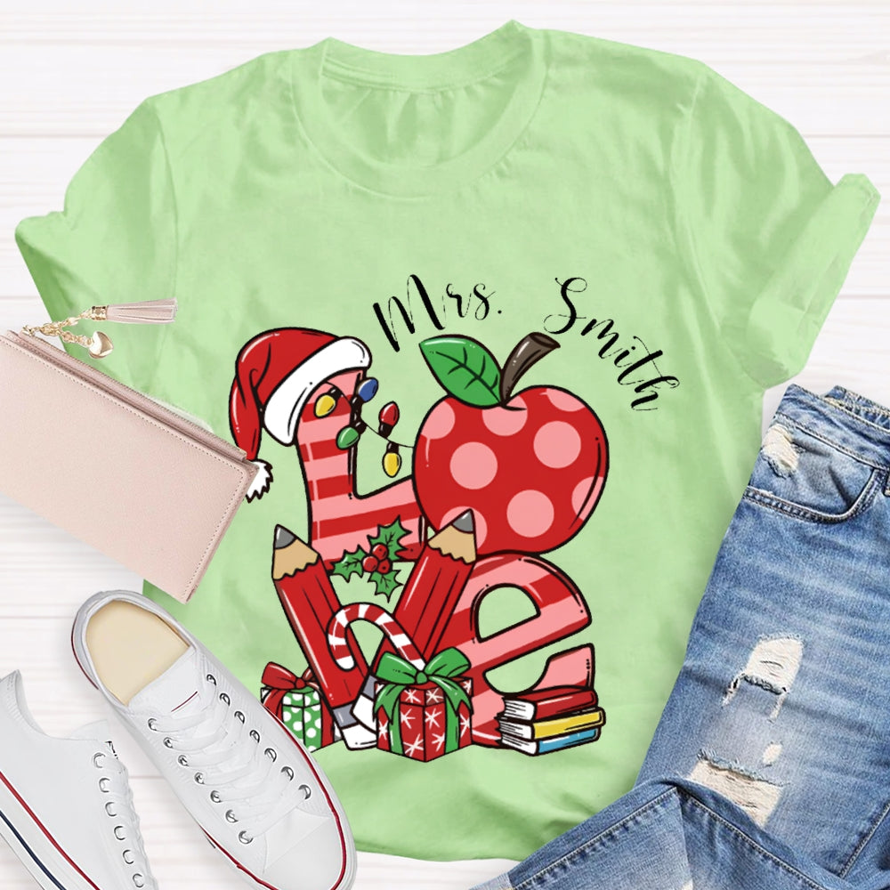 Personalized Name Love Santa Hat And Apple Christmas T-shirt