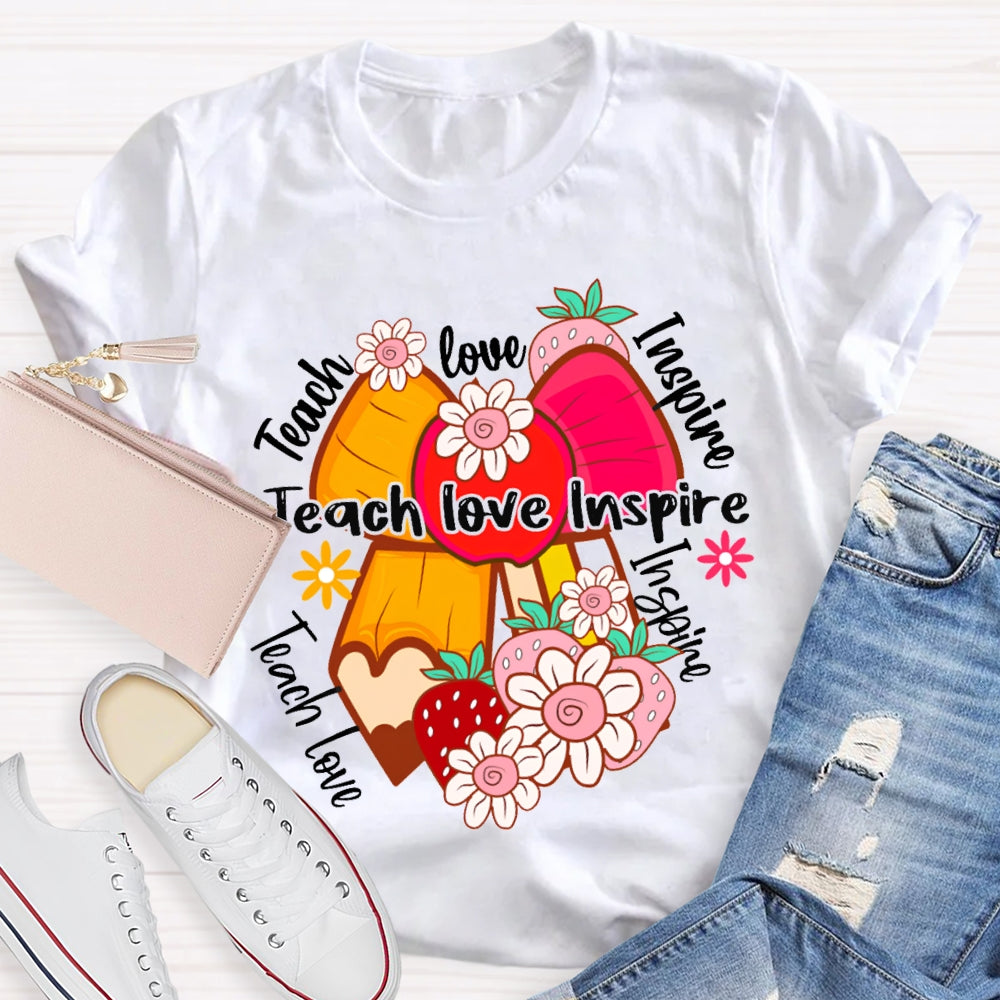 Teach Love Inspire Apple Bow And Small Flowers T-shirt