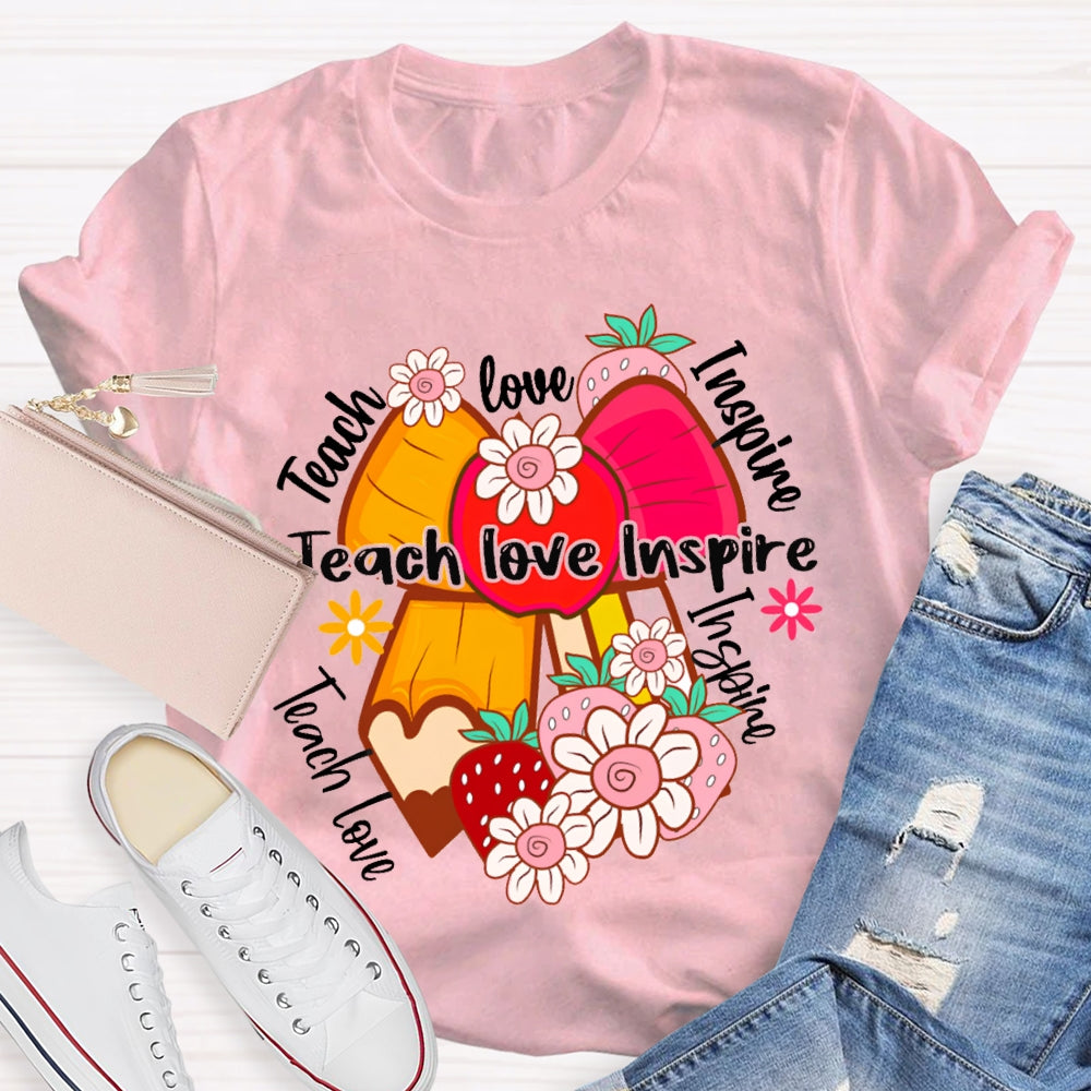 Teach Love Inspire Apple Bow And Small Flowers T-shirt