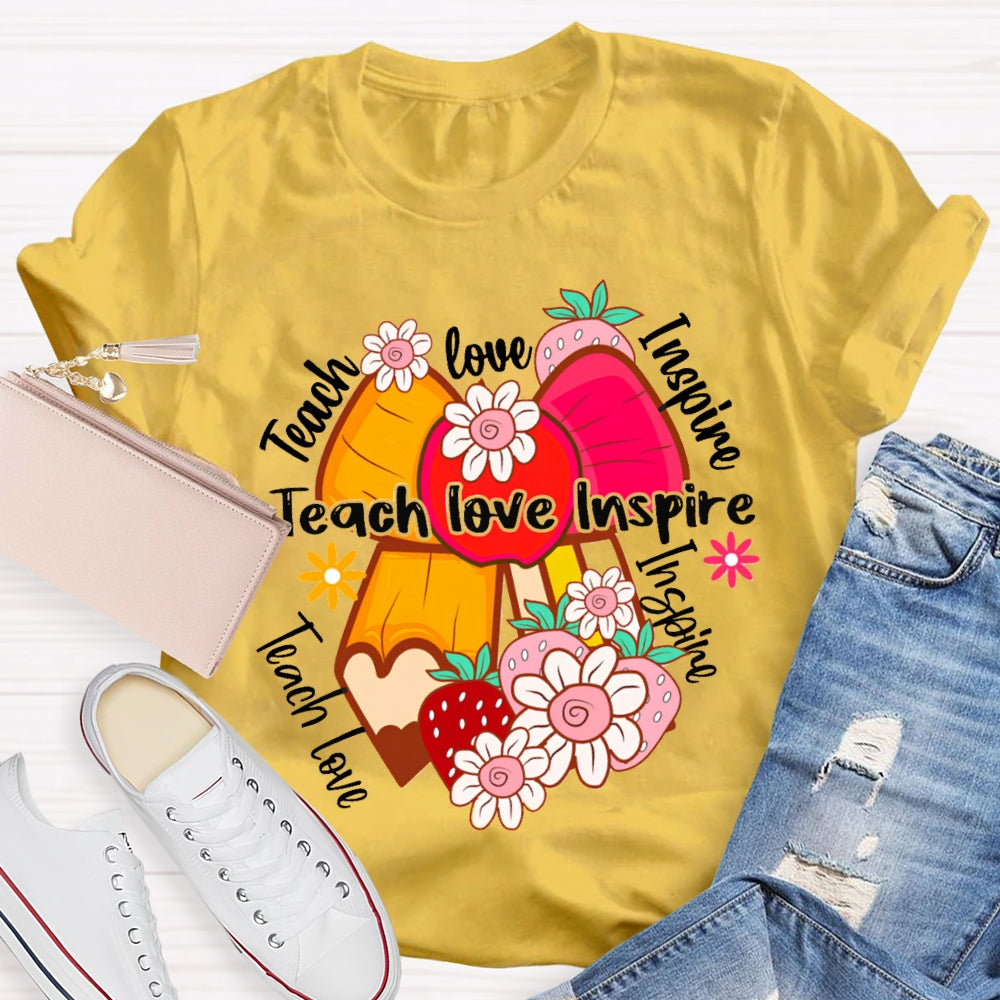 Teach Love Inspire Apple Bow And Small Flowers T-shirt
